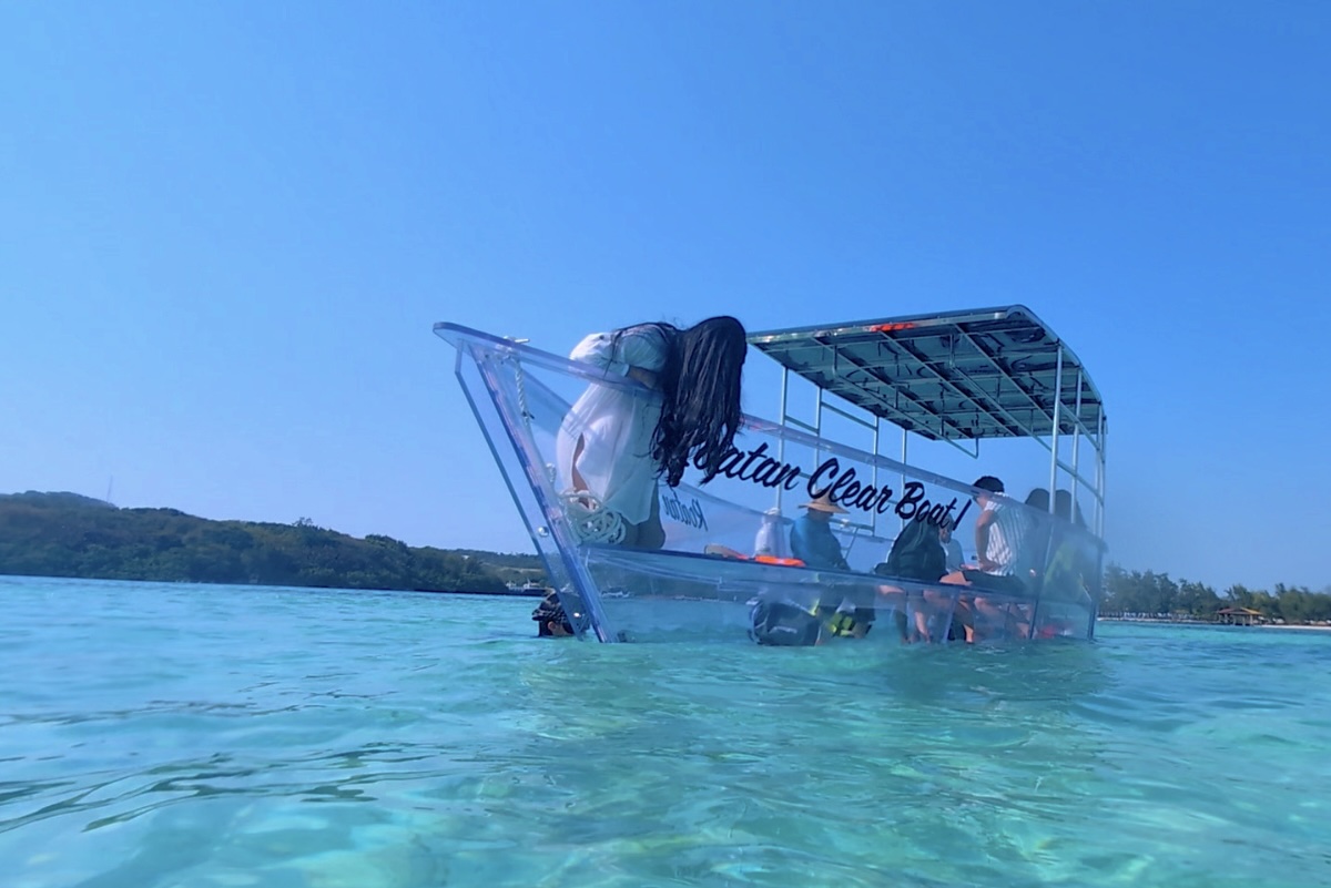 Clear boat + snorkel + animal park